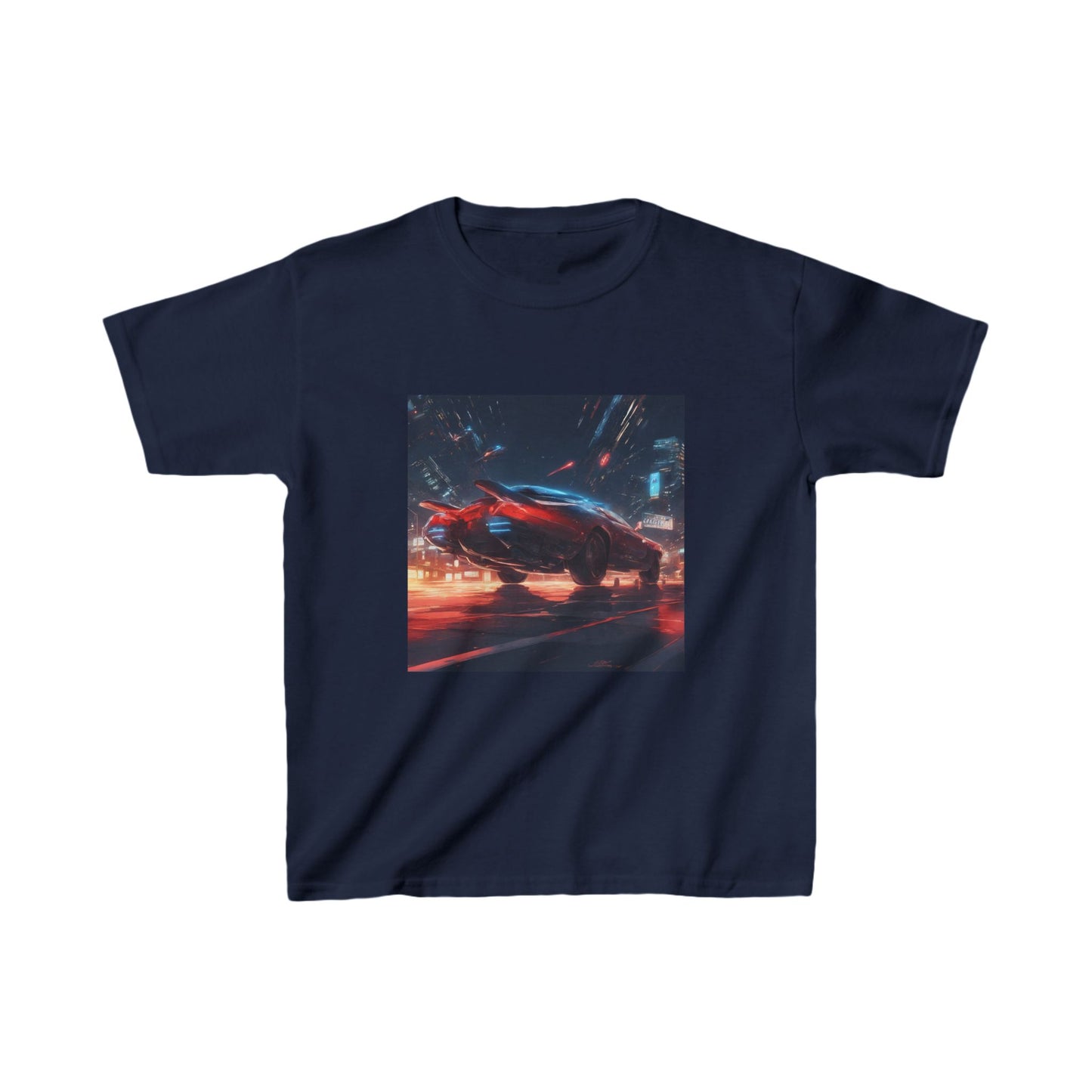 Kids T-Shirt Blue Red Race Car Night Fast Design